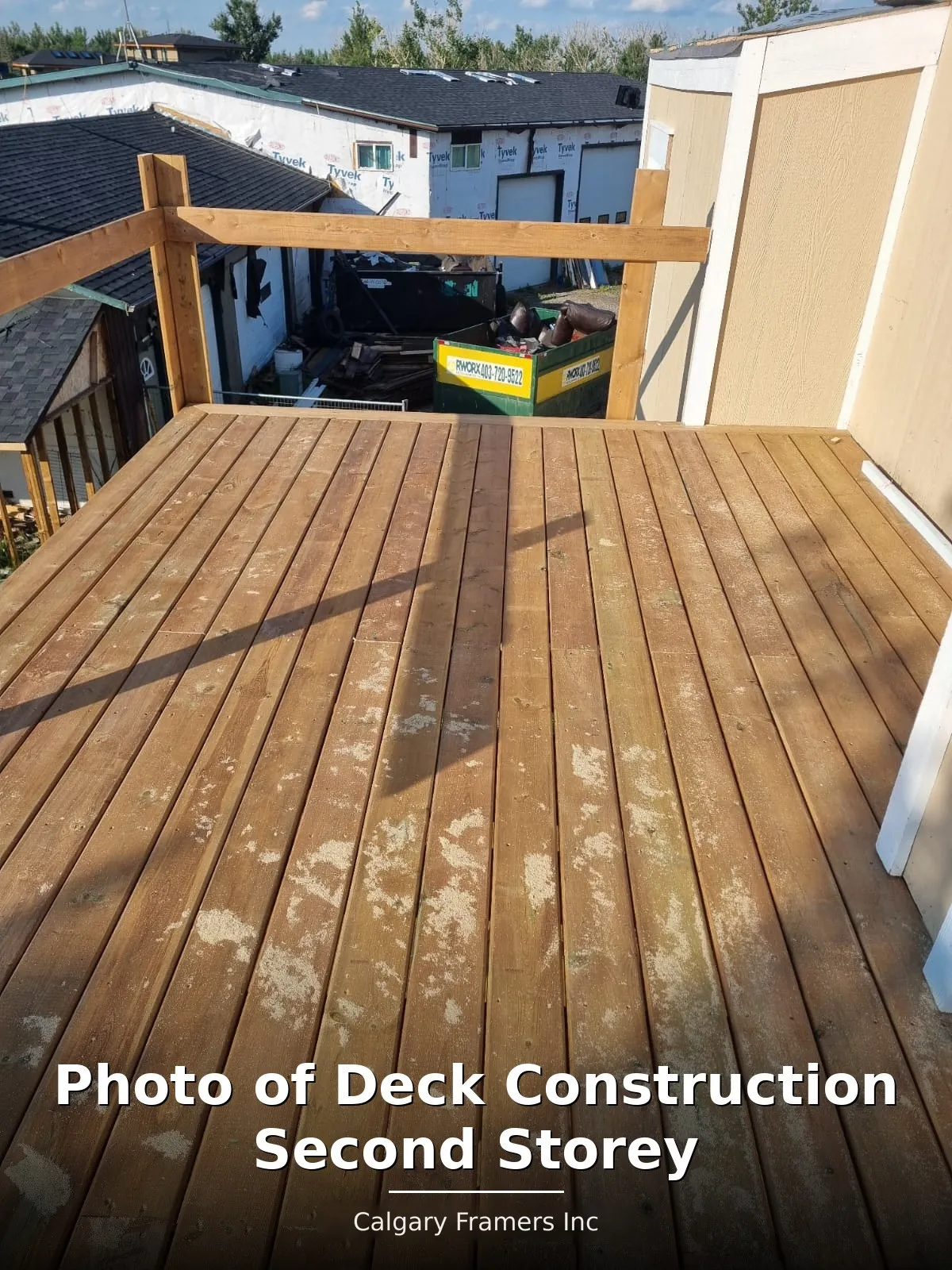 Second-storey deck framing on a Calgary home