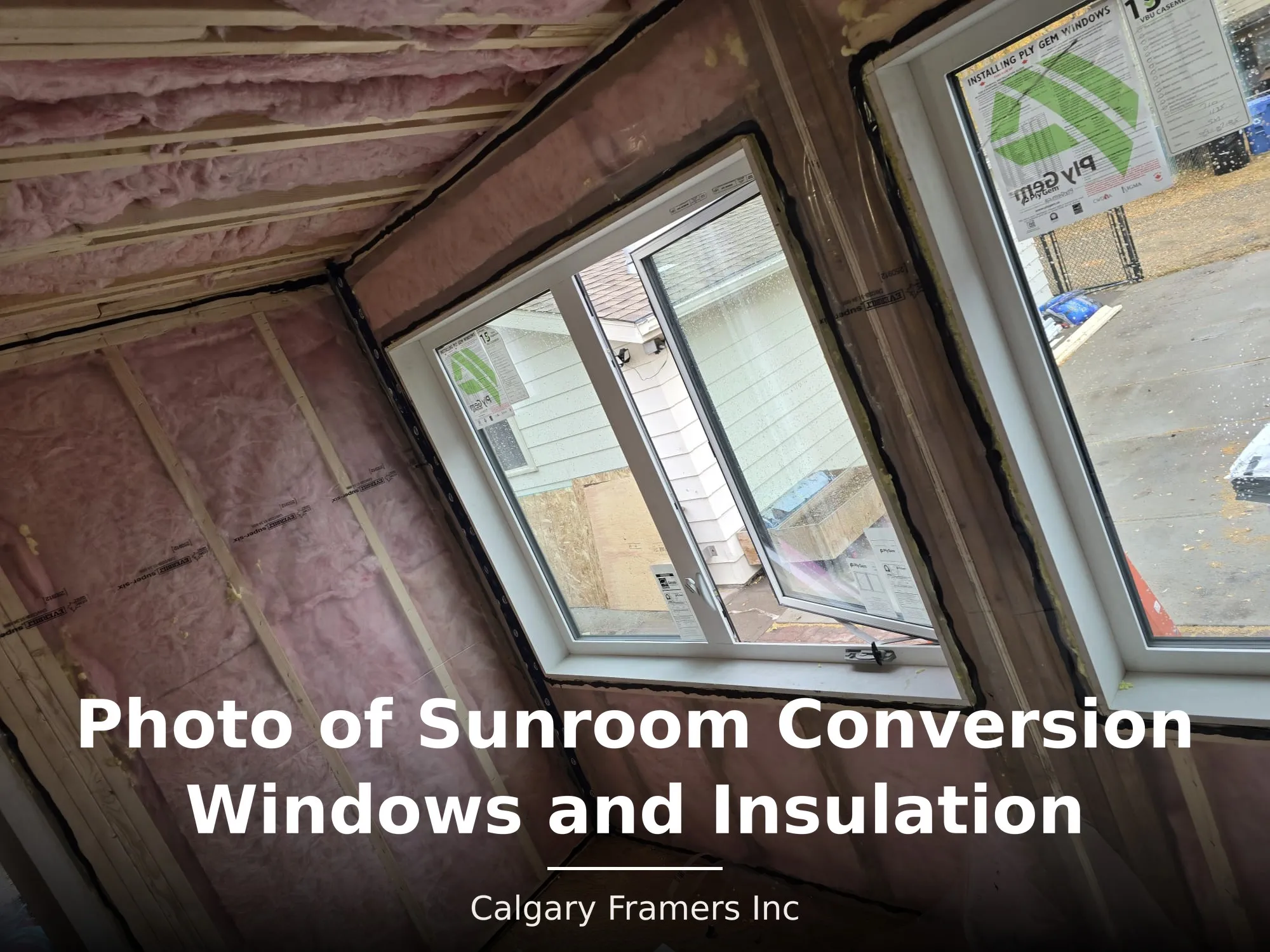 New windows and batt insulation in a former vinyl sunroom reframed as an insulated four-season addition